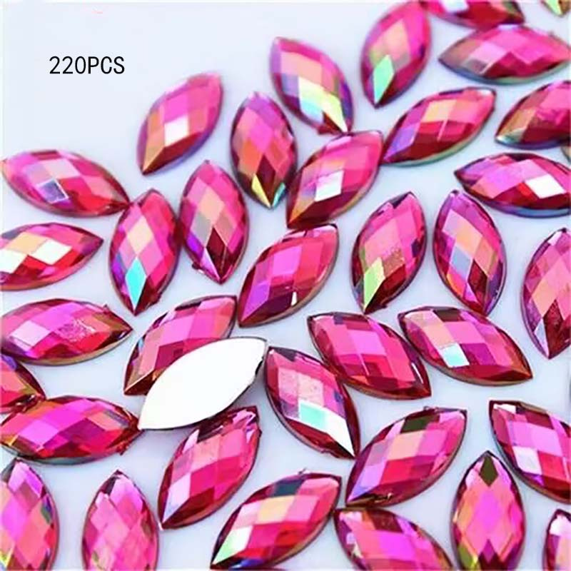 E-shop 220 Stück 0,27 x 0,59 Zoll Funkelnde Zufällige Farbe AB Acryl Strasssteine, Flache Rückseite Ösen, Mehrfarbige Schmuckherstellungsteile und