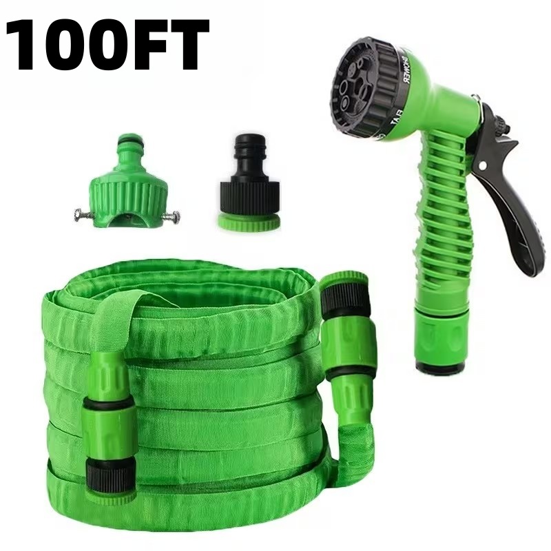 TEMU Tuyau d'arrosage extensible de jardin 50ft/100ft, étanche, léger, flexible, avec buse pour arrosage, lavage de voiture, nettoyage extérieur,
