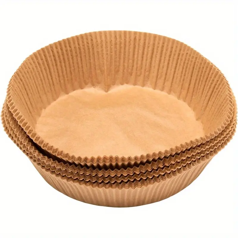 100-pack of round baking liners made from , greaseproof silicone paper, suitable for cakes and pies, as air fryer liners., used as covers, oven cups, roasting folds, meat, vegetable, and fruit preparation, paper pans for an ideal gift item., hanging cart application, baking trays. kitchen cooking, waterproof and disposable, vacuum trays. Product details 3