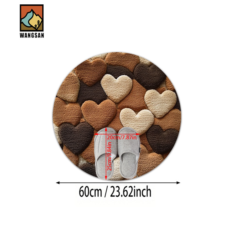TEMU 2d Flat, 1pc 2d Flat Heart Shaped Patterns In Warm Tones Printed Pattern Round Bathroom Nonslip Mat Ultrafine Fiber Mat Soft Very Suitable For