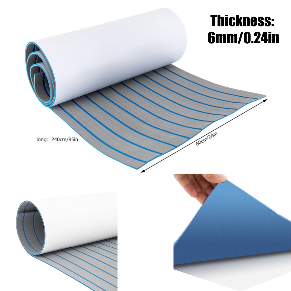 TEMU GDRASUYA10 Tappeto per di Barca Marina 240x120cm in Schiuma EVA, Copertura per Ponte Teak per Yacht, Grigio+Blu