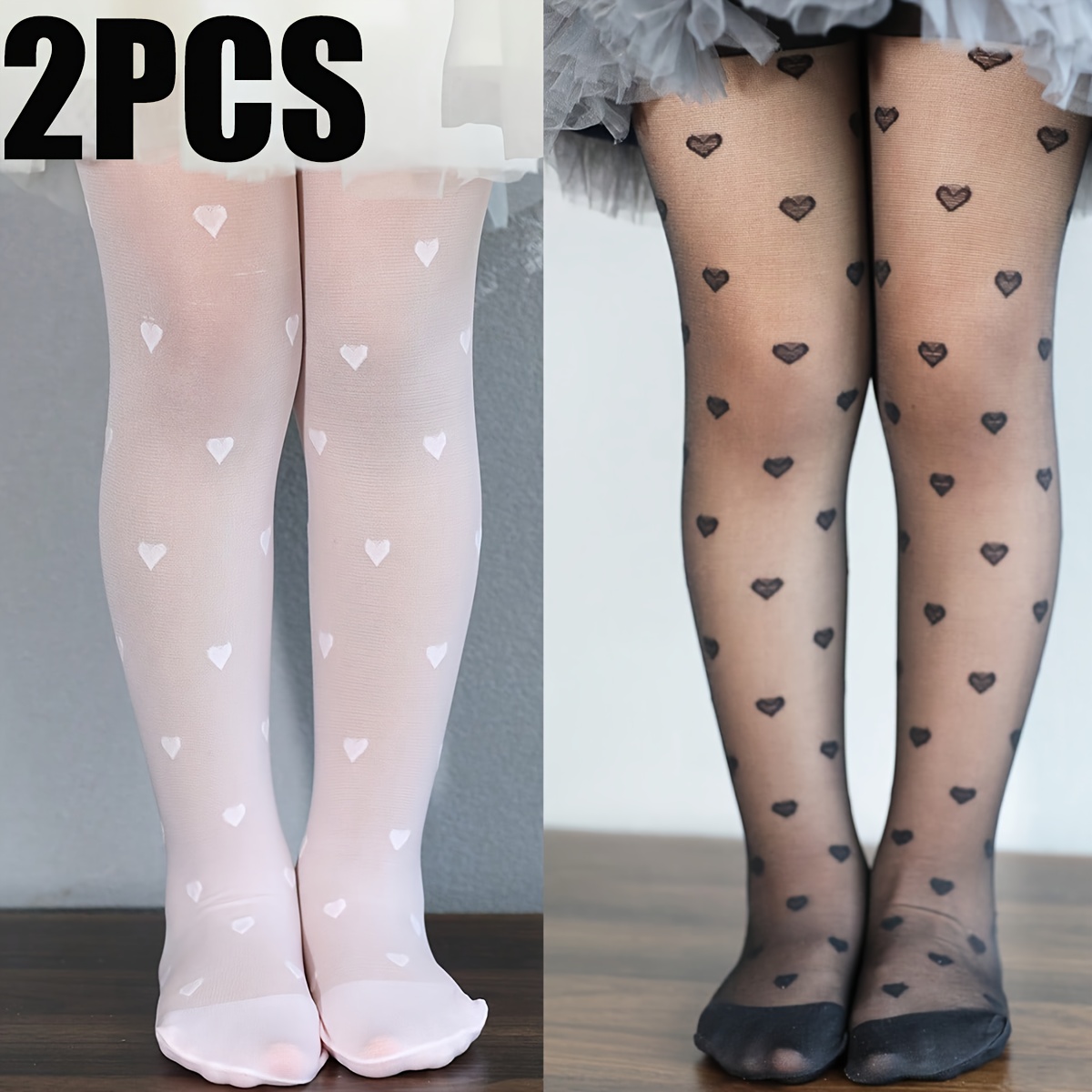 2pcs Girls' Heart Pattern Dance Tights Summer Children's Pantyhose Leggings