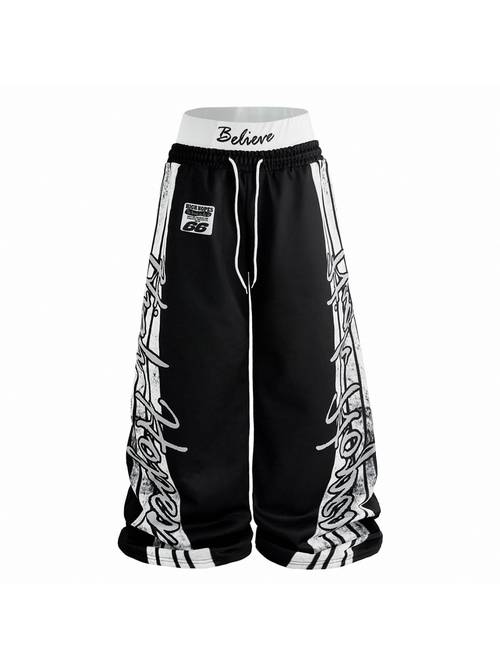 mens street ins matching two piece waistband distressed four pattern daily street matching boyfriend husband gift anniversary gift black and blocking loose trousers