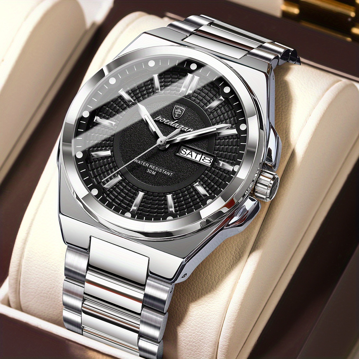   Men S Luxury Quartz Watch with Stainless Steel Strap - 3ATM Waterproof, Exquisite Dial,   Alloy Case & Pointer Display - Perfect Gift for Business & Leisure, Business Watch | Elegant Dial Design | Quartz Movement, Waterproof Wristwatch