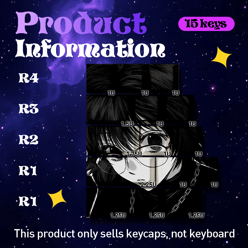TEMU Mechanical Keyboard Keycaps Make For A Creative Gift! Featuring 2d Printed Designs And A Cool Black-haired Style, Are Perfect For Esports