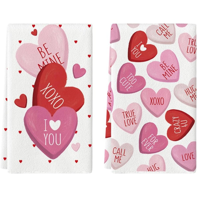 

2pcs Polyester Kitchen Towels - 18x26" Red For , Valentine's Day & Anniversary Decor, Machine Washable