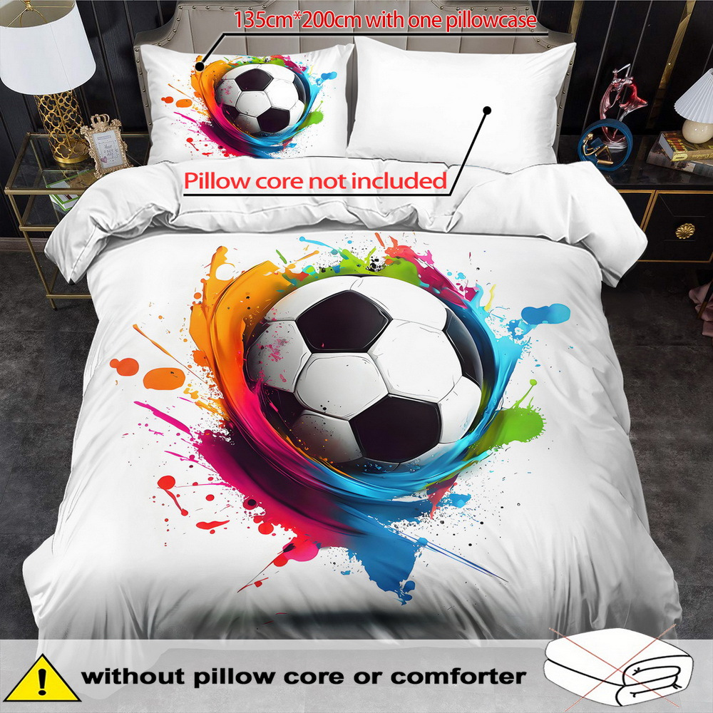 TEMU Open Football Theme Down Comforter Cover Set - 2/3pcs, Soft Comfortable Breathable, Sports Pattern Print Bedding, Football Sport Print Duvet