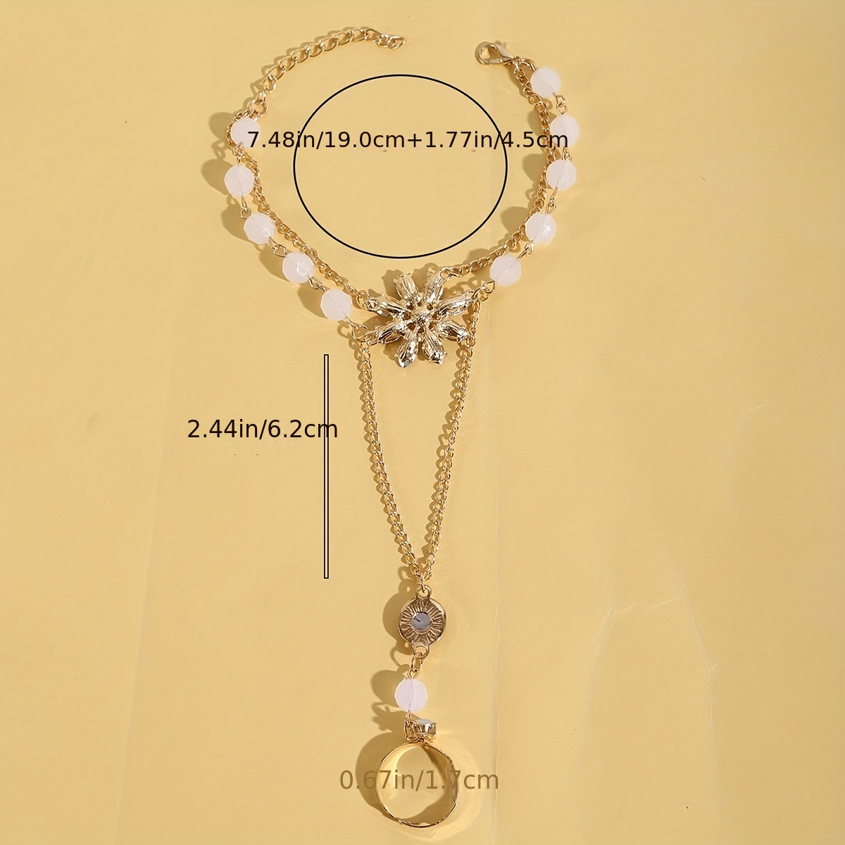 Pulseira Anel de Dedo de Flor Ajustável Joias de Mão  5