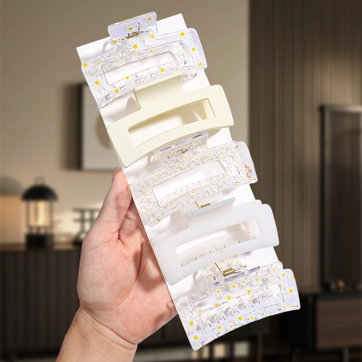 E-shop 5 Stück Süßlich Rosa Erdbeere Liebe Druck Transparente Quadratische Haarspange, Einfarbig Hohle Rechteckige Haarspange, Geeignet für Damen