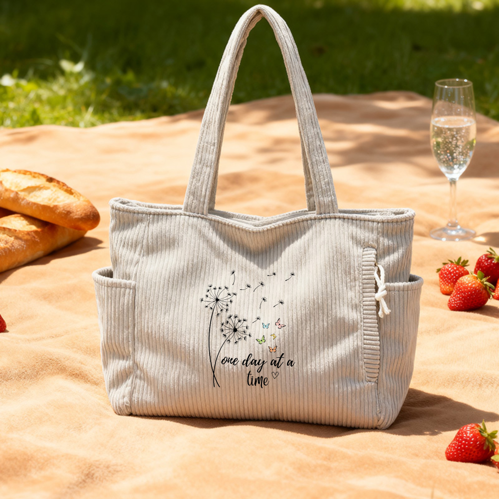 Image of Corduroy Tote Bag, Reusable Shoulder Bag, Dandelion Handbag, Teacher Appreciation, Christmas, Mother's Day Gift, Shopping, Picnics