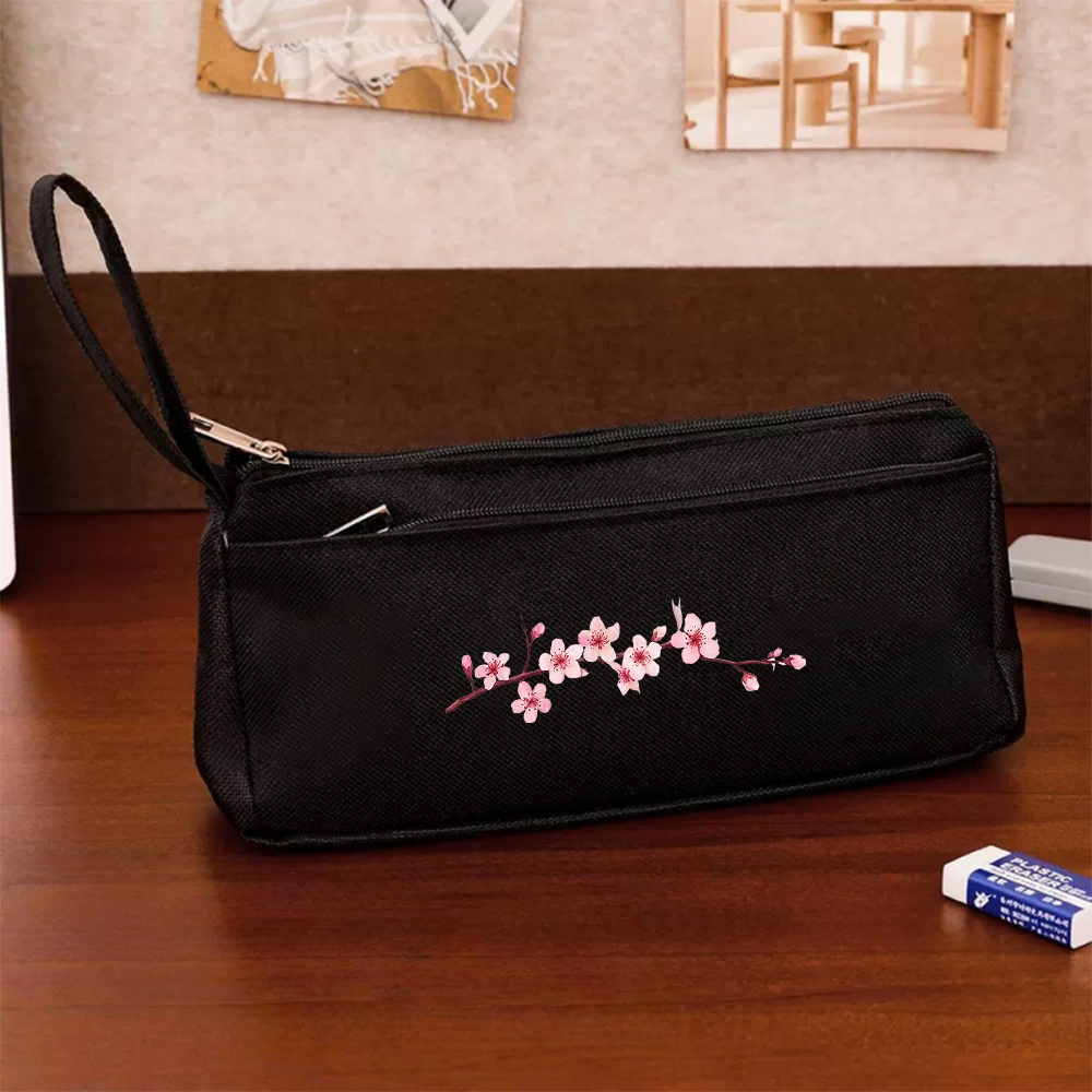 TEMU Trousse à crayons rose à fermeture éclair et organisateur de bureau, 1 pièce - Fleur de branche pliable, convient pour l', , sac de rangement