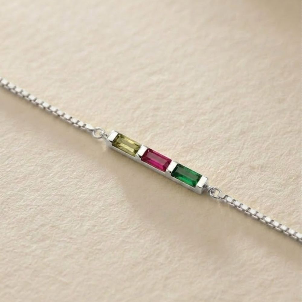 TEMU Personalized Multi-birthstone Bracelet For Women, Custom Baguette Birth Month Color Bracelet, Family-inspired Keepsake Jewelry, Dainty Chain