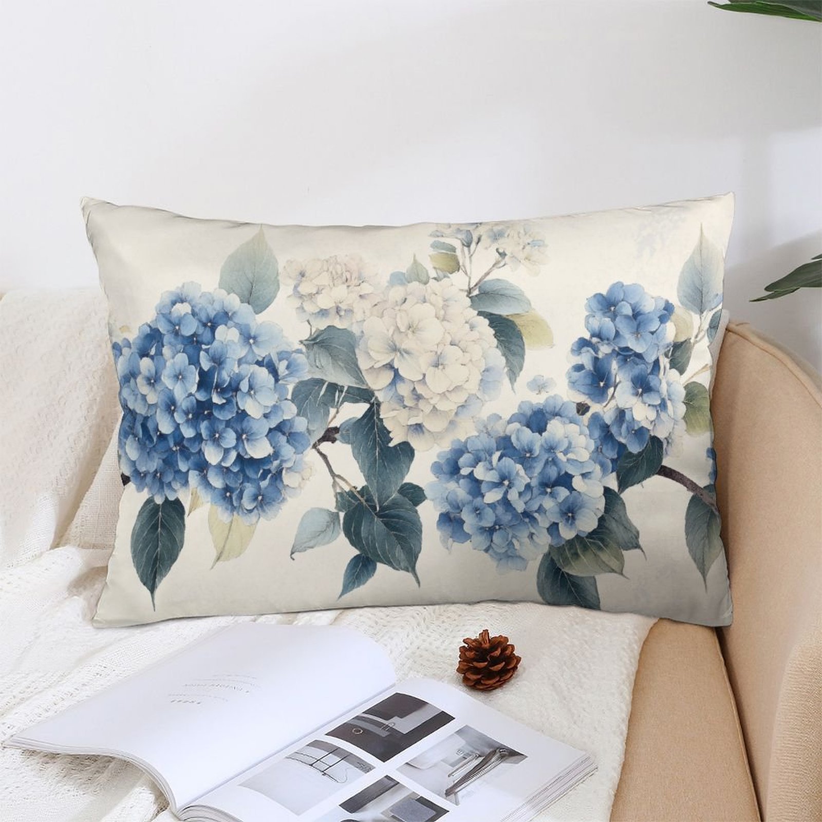 TEMU 2d Flat - 1pc, A Bouquet Of Blue Printed Throw Pillow Covers For Sofa Room Office Gift (single-sided 2d Print, No Embroidery, Polyester, Pillow