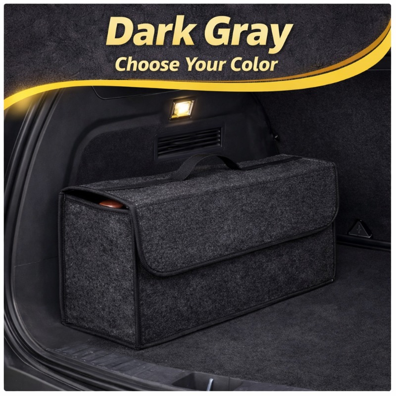 TEMU 1pc Car Trunk Organizer, Foldable Felt Storage Box, Large Capacity, Easy To Carry For Suv, Sedan And Truck, Protection For 10pcs Driving