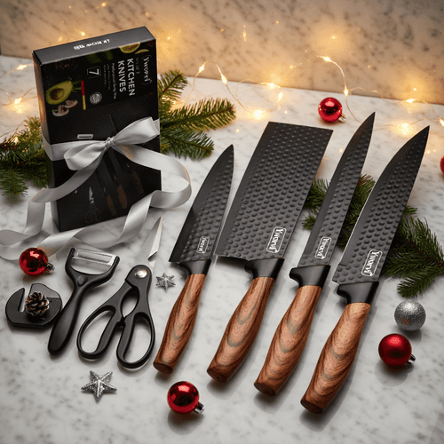 professional kitchen knife set high carbon stainless steel chef knife combination chef knife and slicing knife scraper scissors and whetstone suitable for family travel gift box with anti stick ergonomic pp handle