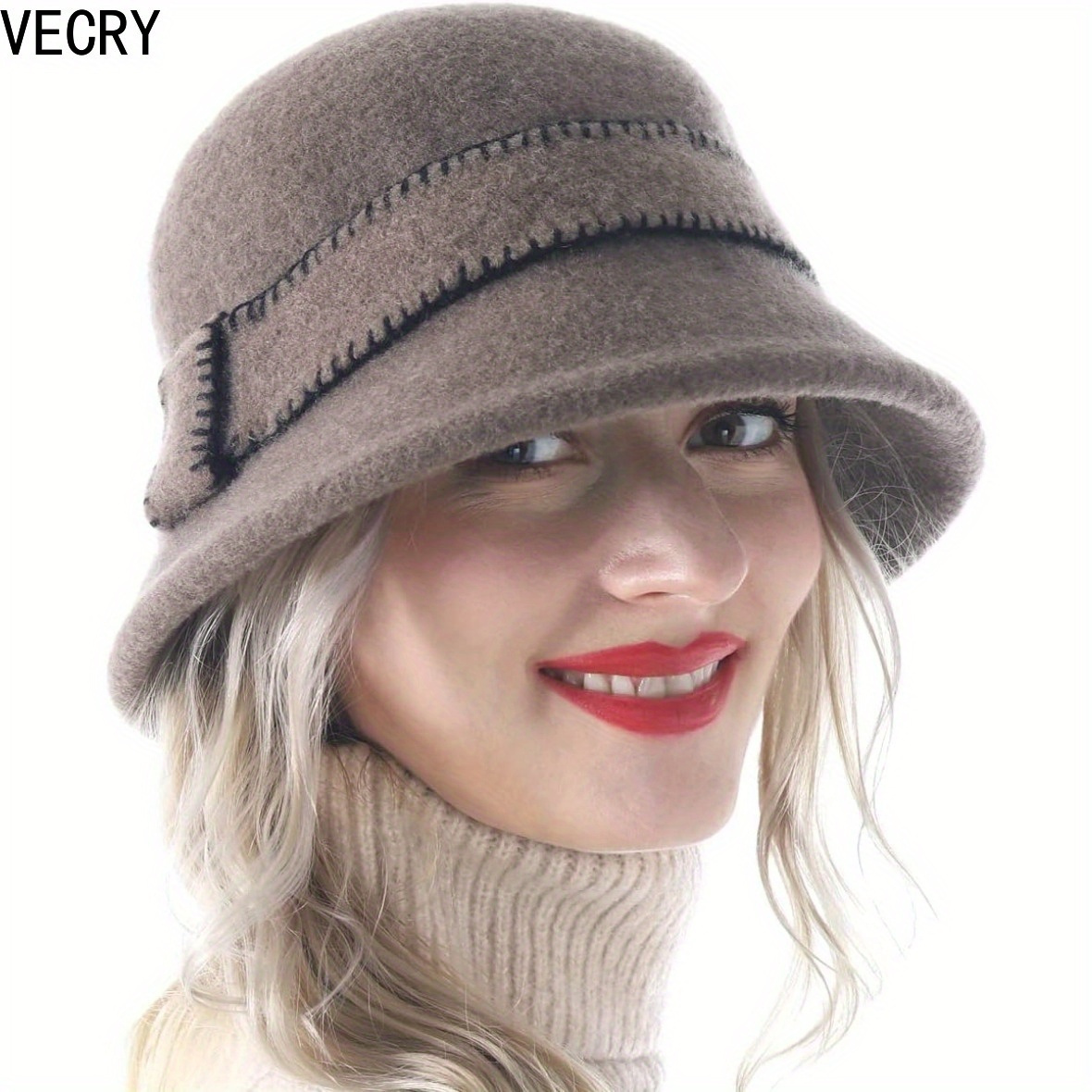 womens elegant winter bucket hat vintage cloche bowler  display picture 2