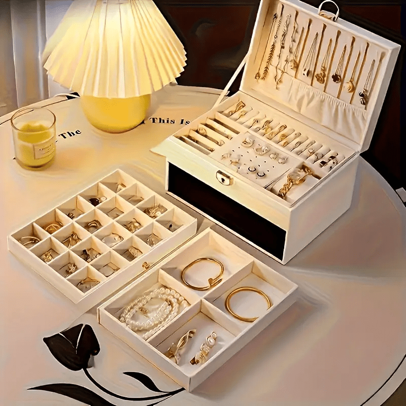 elegant vintage style jewelry box with   layer   leather   hardware pink     necklaces bracelets and earrings ideal for home decor and fashion enthusiasts jewelry gift box jewelry boxes Product details 5