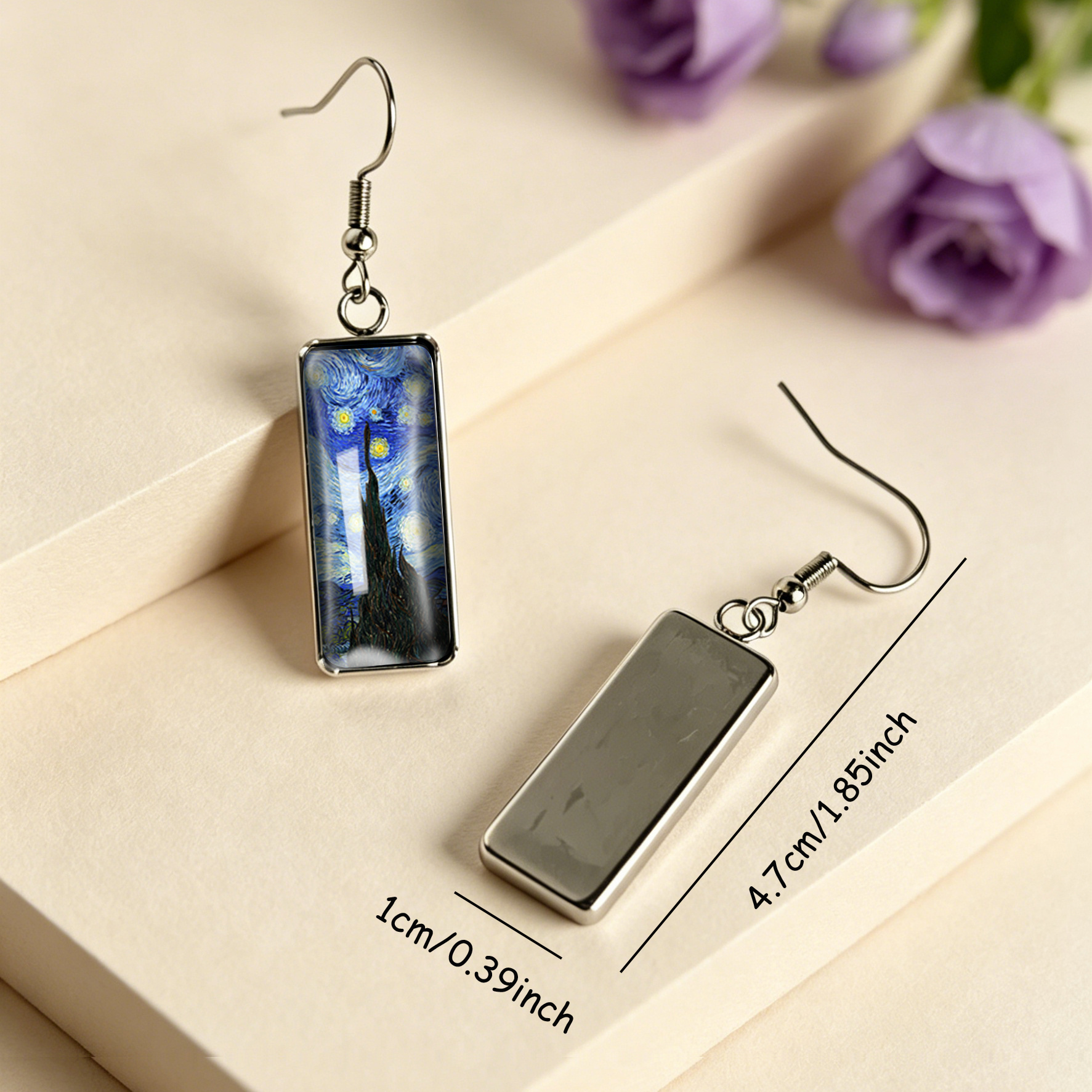 Women's Van Gogh Starry Night Rectangular Ear Hooks
