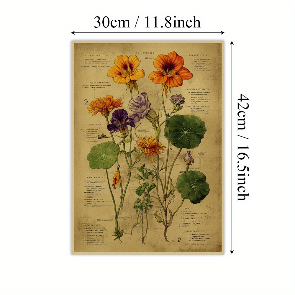 TEMU 2d Flat, 2d Flat, 1pc Paper Poster Featuring Botanical Flower Wall Art, Designed In A Vintage Style. This Vibrant Is Perfect For Decorating Or