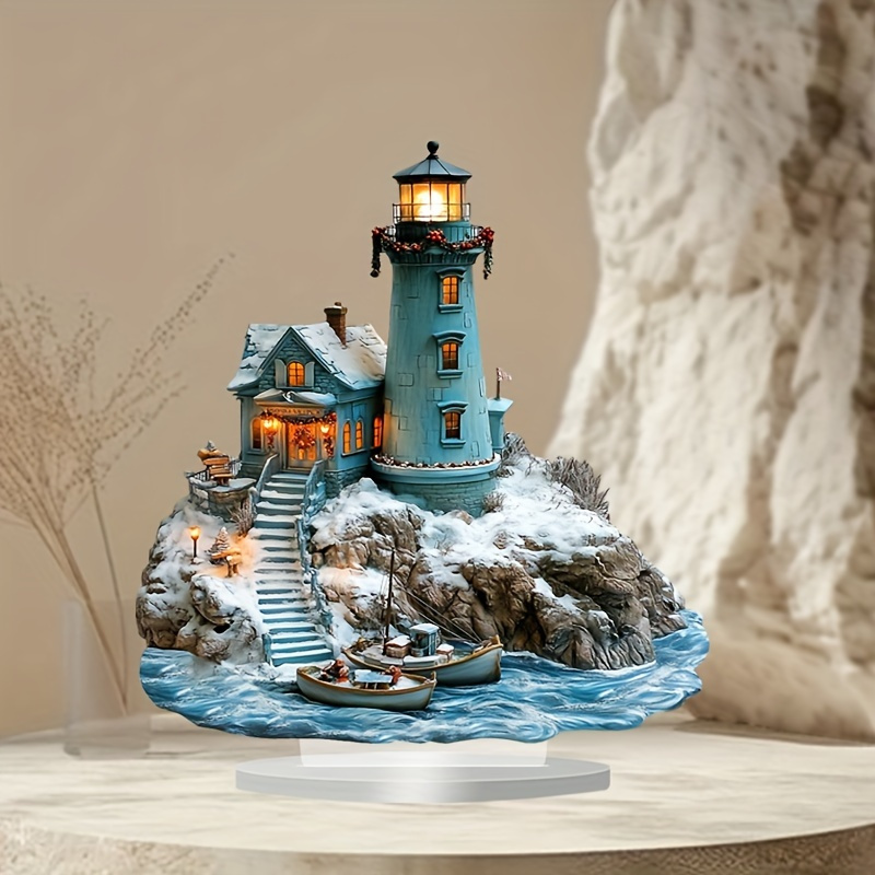 

Bohemian Style Acrylic Lighthouse And Table Decor With Display Stand - Home And Office Decoration, Perfect Christmas Gift