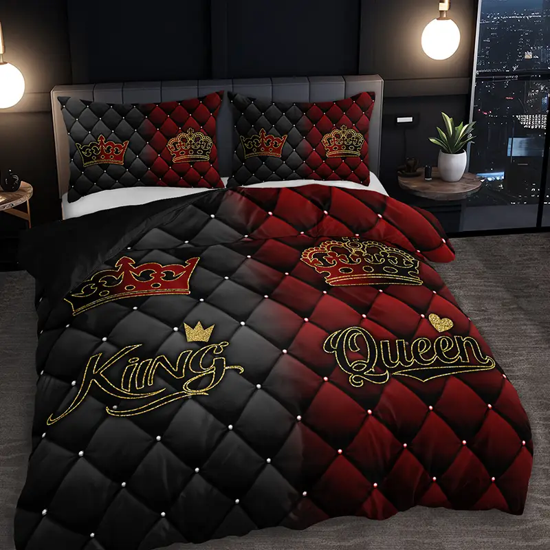 2 3pcs luxury dark red bedding set 1 fitted sheet 1 2 pillowcases excluding pillows high definition print for home dorm use Product details 0