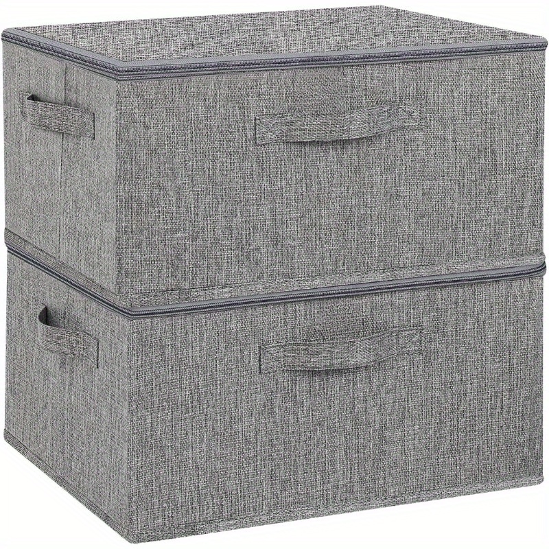 

2pcs Large Capacity Fabric Storage Boxes With Lids And Handles - Foldable Covered Bins For Clothes, Toys, Photos - Ideal For Closet, Bedroom, Home Use