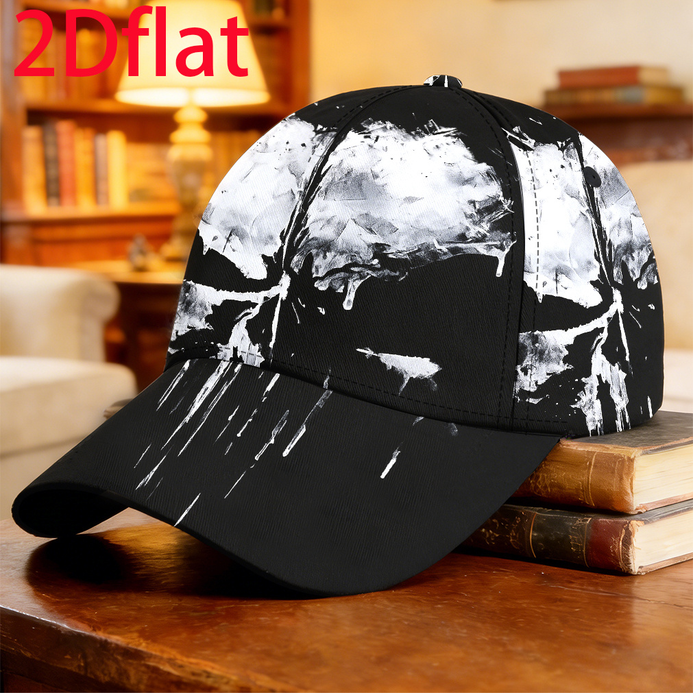 TEMU 1pc-2dflat Skull In Ink Wash Style Baseball Cap Driver Cap Birthday Gift Sports Events Fits Most Full Print Summer Cap Sophisticated Comfortable