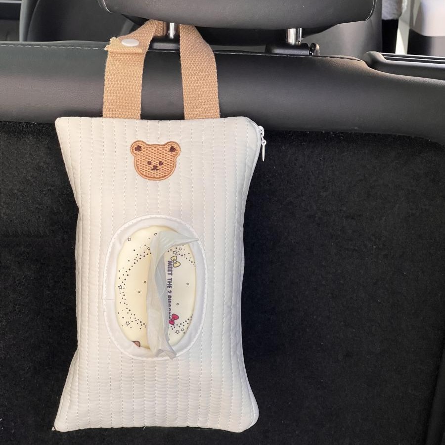 Car Hanging Tissue Box Ins Cute Bear Multifunctional Tissue Holder For Car Seat Back