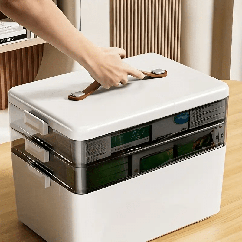 TEMU Extra- Large Family Medicine Storage Box With Viewing Window - Waterproof, Multi- Aid Kit Organizer For