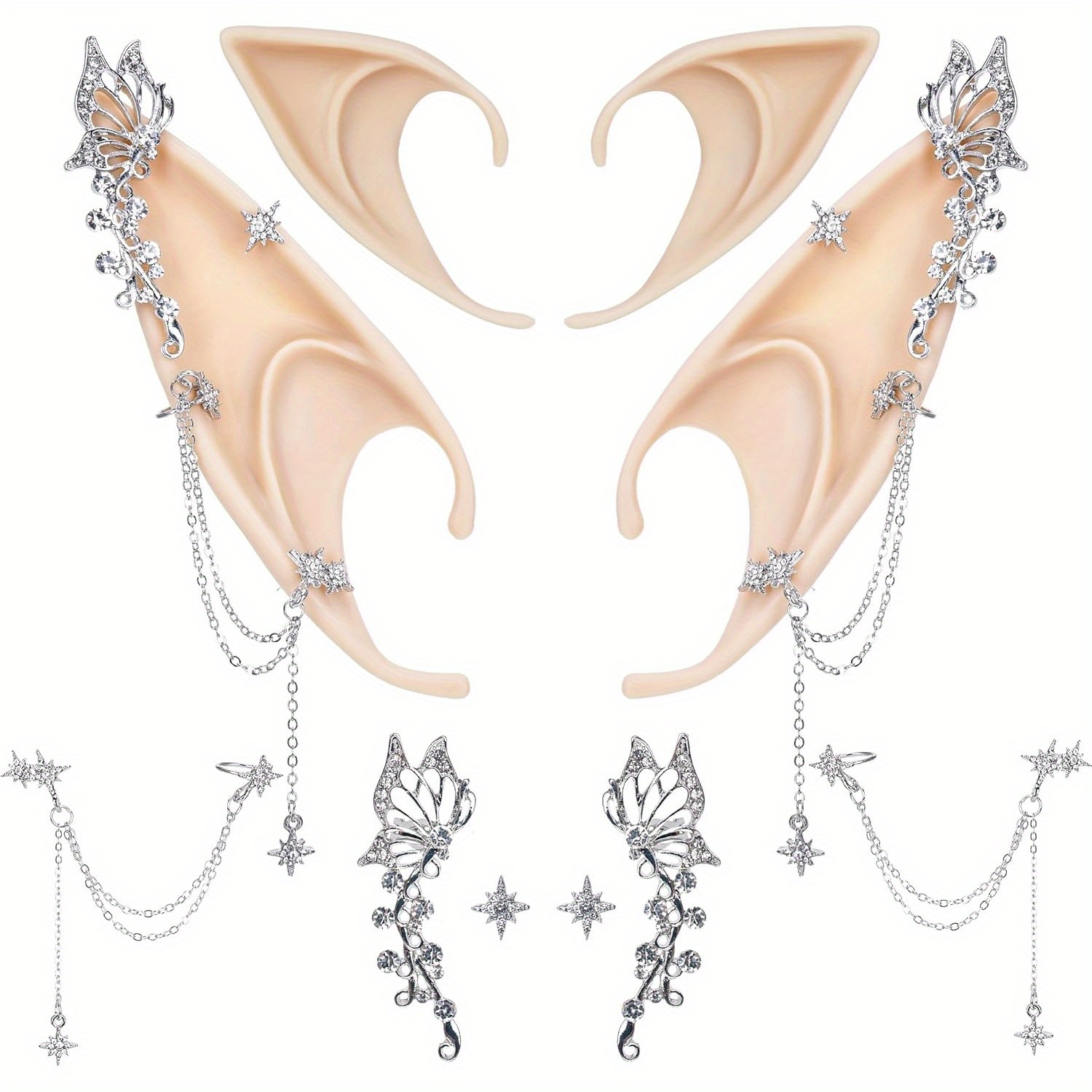 elf princess ear cuffs, no piercing earrings fairy ears purple