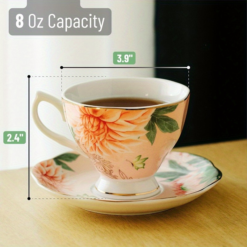 btat floral tea cups and saucers set of 6 8oz porcelain tea cups set of 6 pastel flower   with   dishwasher safe, tea cup and spoon set, porcelain tea cup, chinese tea ware, tea spoon set, tea cup set with spoon, home dining,  , elegant saucers,  , durable saucer,  , saucer set, tea accessories, home  ,  , coffee bar accessorie, coffee spoon, coffee scoop Product details 3