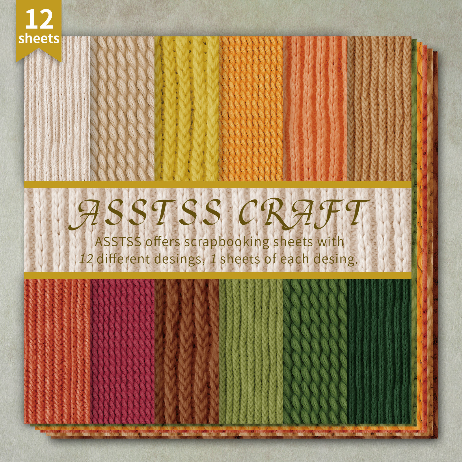TEMU Bloc de papier de scrapbooking ASSTSS de 12 feuilles, papier de base d'automne avec texture textile tricotée, papier cartonné épais pour