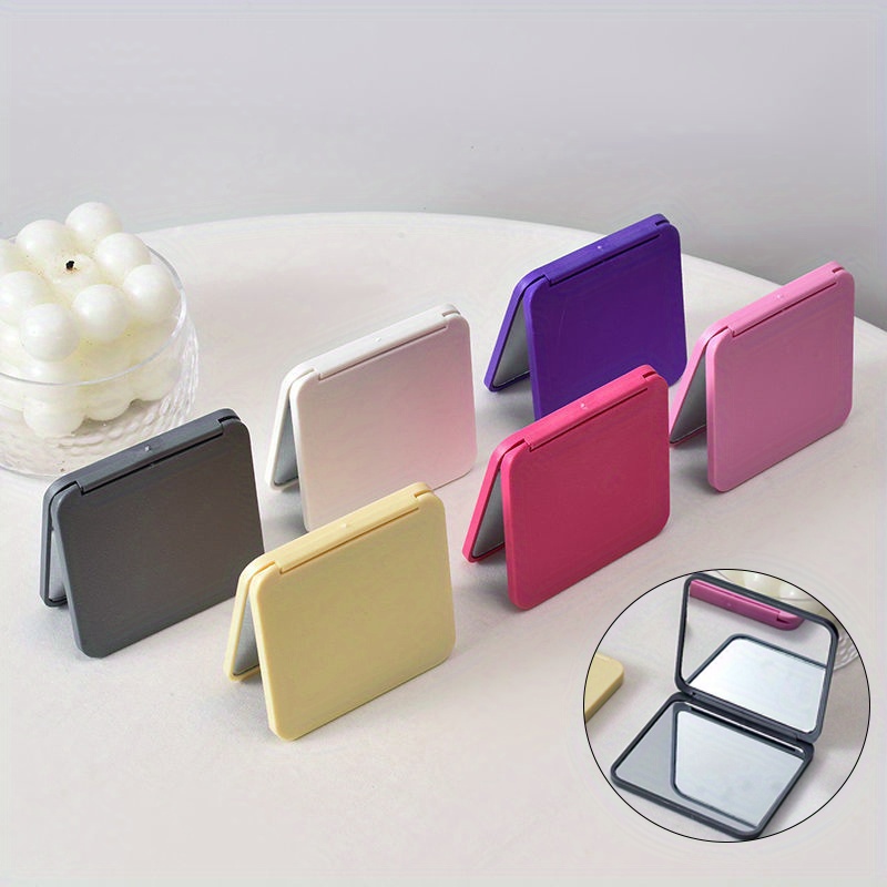 1pc double sided square makeup   portable compact pocket   with glass surface cute gift for women girls multiple colors pink   black yellow grey onthe   tool sleek   smooth rounded edges
