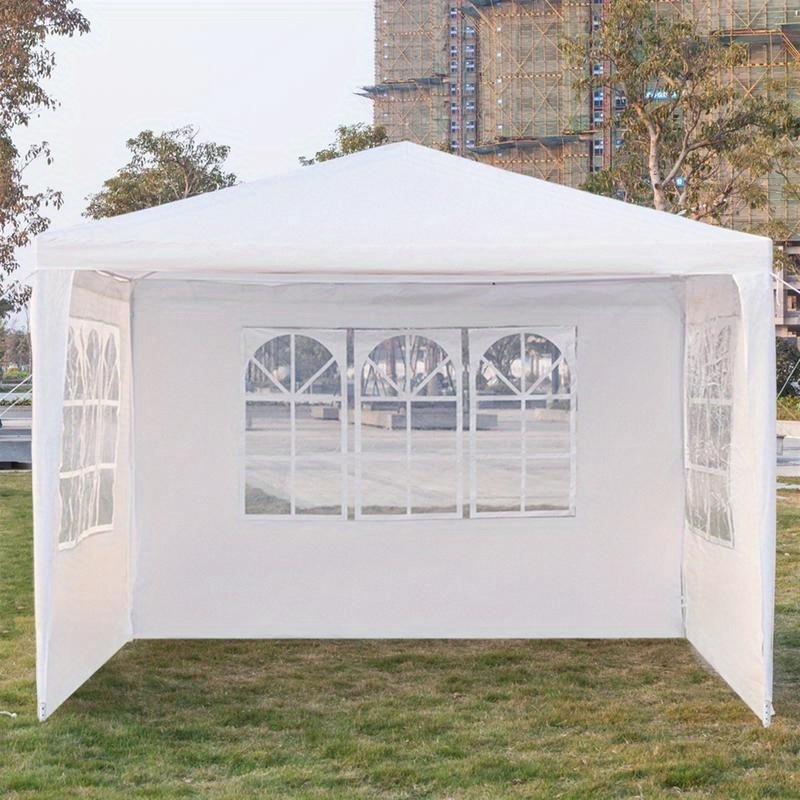 118.11*118.11inch 3-sided outdoor party tent, pergola, convenient awning, beach awning, PE cloth, plastic-sprayed iron pipe, spiral pipe, UV protection, easy to install, suitable for beach, backyard, camping picnic, barbecue, RV lawn, pool rest