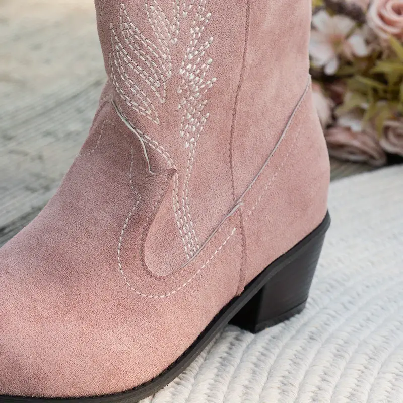 women's pink western style slip boots embroidered design Temu Oman