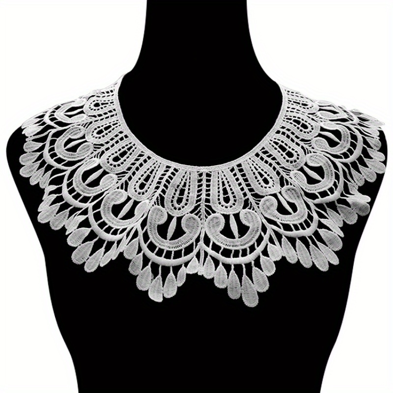 E-shop Eleganter Spitzenkragen mit Blumenmuster, Bestickter Abnehmbarer Kunst-Kragen, 3D-Ausstanz-Design, Vielseitig für DIY-Kleidungsdekoration - In