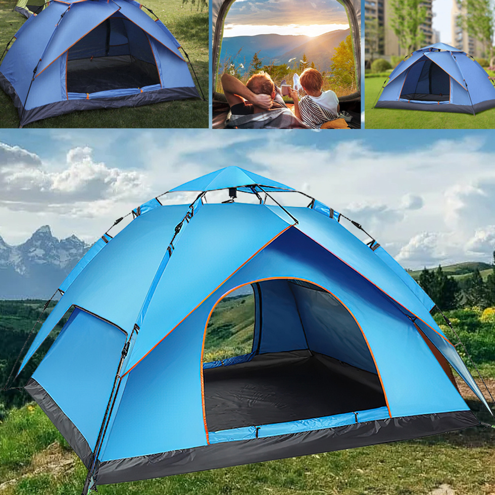 صورة العنصر خيمة تخييم فورية تنبثق أوتوماتيكيًا بالكامل لـ 3-4 أشخاص، مأوى للمشي لمسافات طويلة في الهواء الطلق بتصميم باب مزدوج 200*200*135 سم