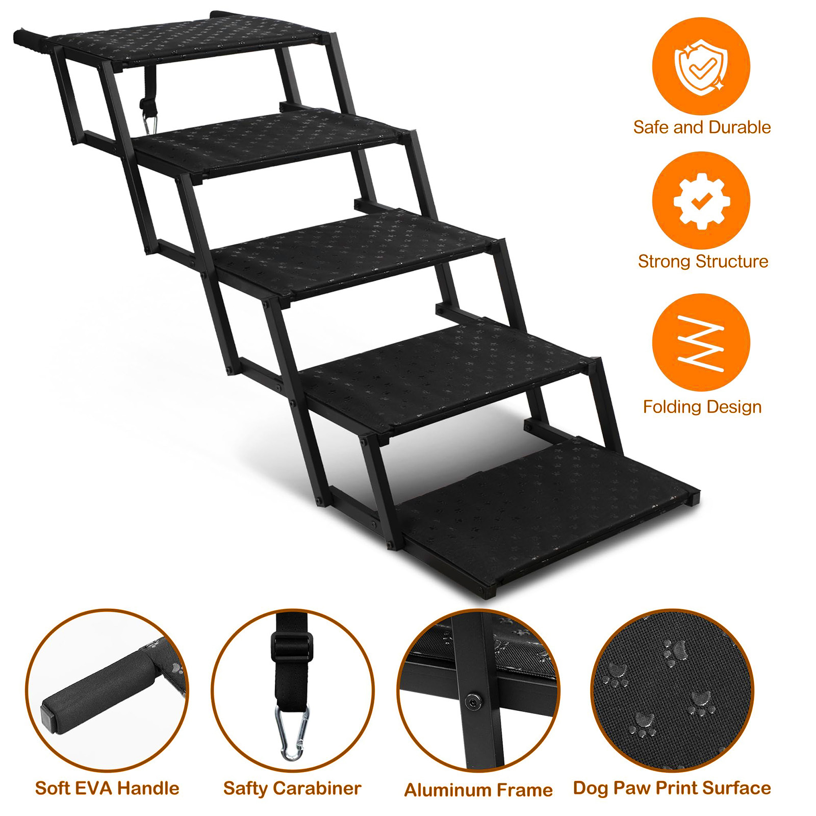 Image of 4/5-step Folding Dog Stairs Indoor Pet Steps For High Beds Sofas 60kg Capacity Gentle Slope Joint-friendly Non-slip Surface Lightweight Foldable Design For Senior Dogs Large Breeds