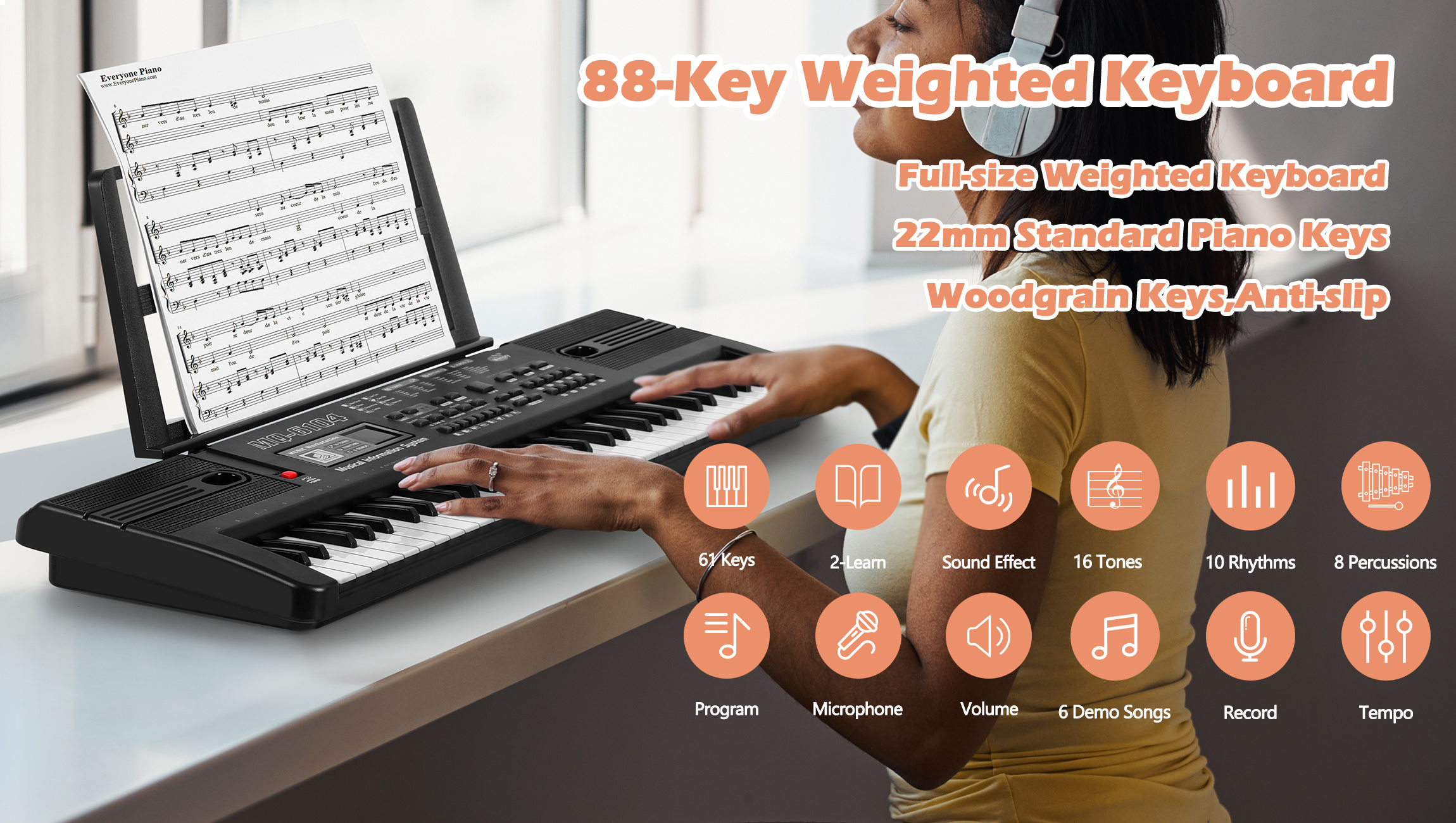 61-Key Portable Keyboard Piano for Beginners with Built-in Speakers, Teaching Mode, Microphone & Music Stand - 25.5-inch Electric Piano Suitable for /s, /