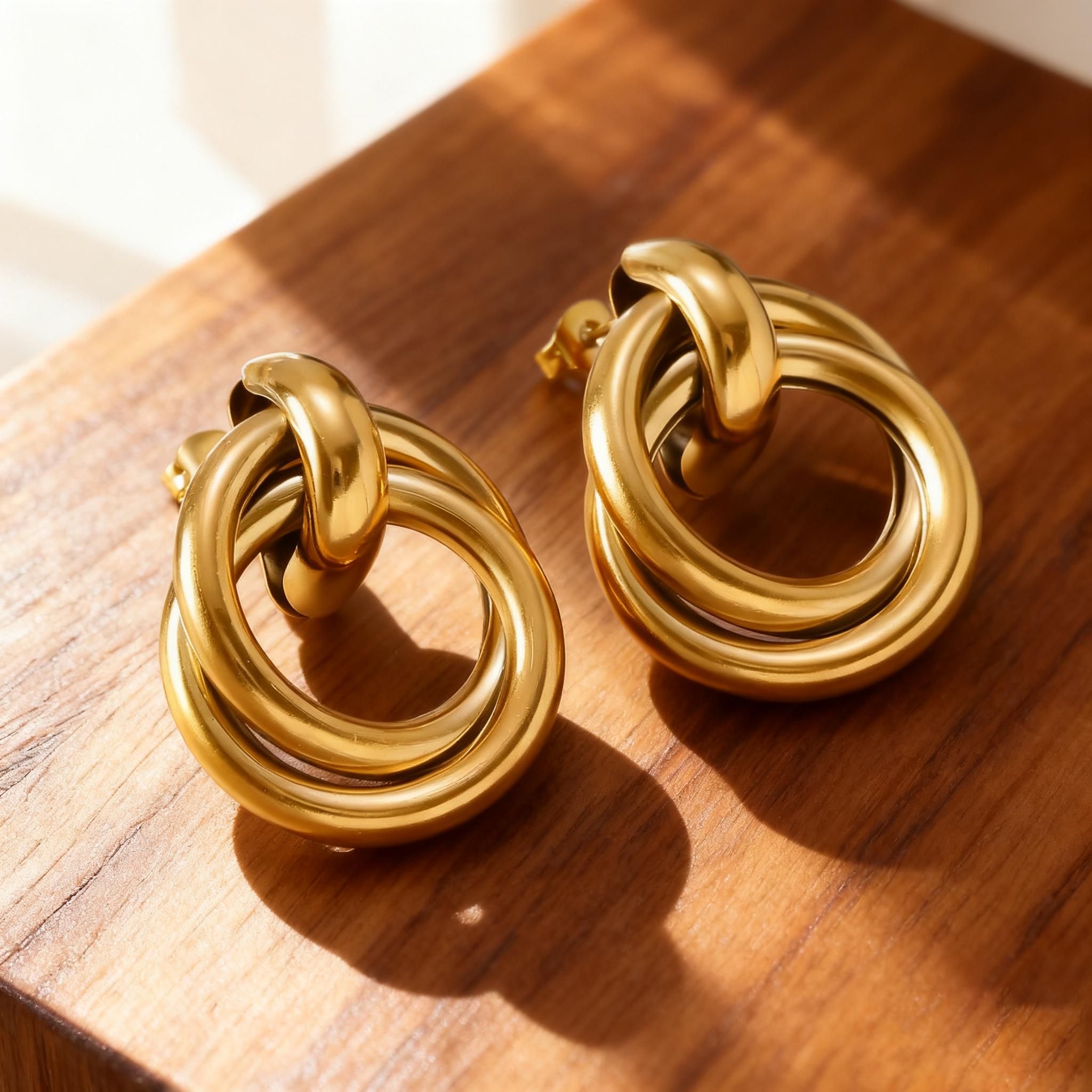TEMU 2 Stück/ High-End Sense Damen Ohrhänger mit Verzierungen, 18K vergoldeneter Edelstahl, Damen Nischen Design Pendler Ohrhänger, geeignet für den