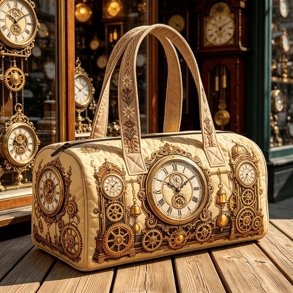 Image of Steampunk Tote Bag Quilted Travel Handbag Fitness Bag Beach Bag 3d Vintage Mechanical Design Camping Mixed Color Leisure