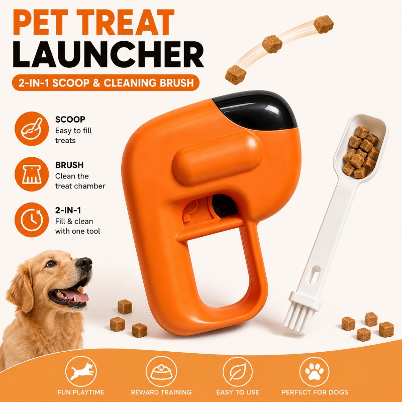 TEMU 2pcs Pet Treat Launcher Set, Interactive Treat Launcher With 2-in-1 Scoop And Cleaning Brush, Easy Freeze-dried Treat Filling And Residue