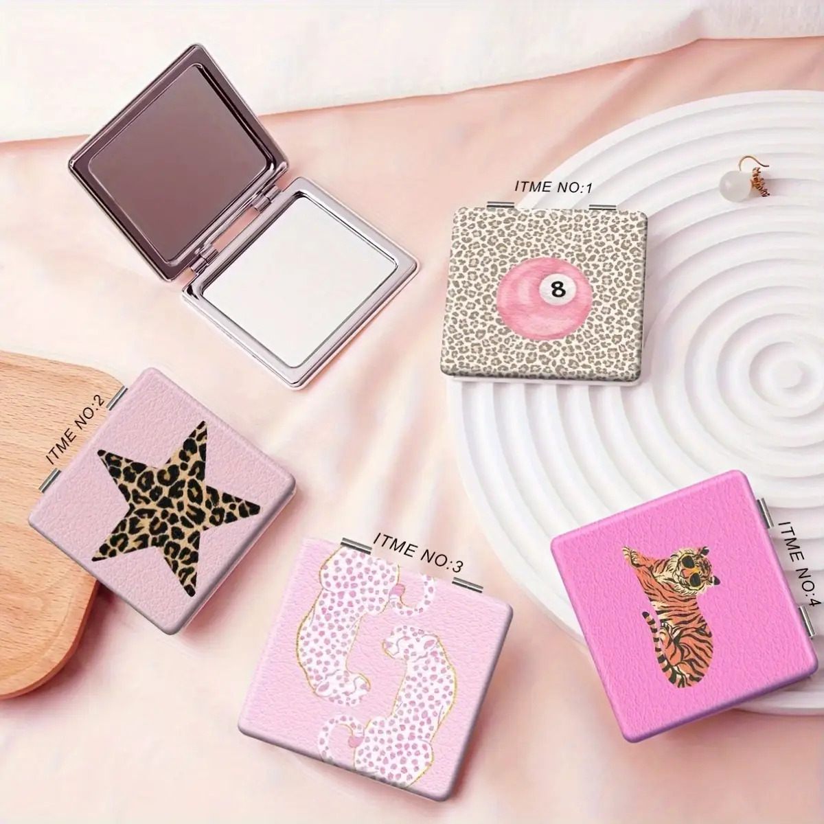 Girls' Portable Folding Mirror with Leopard & Tiger Patterns