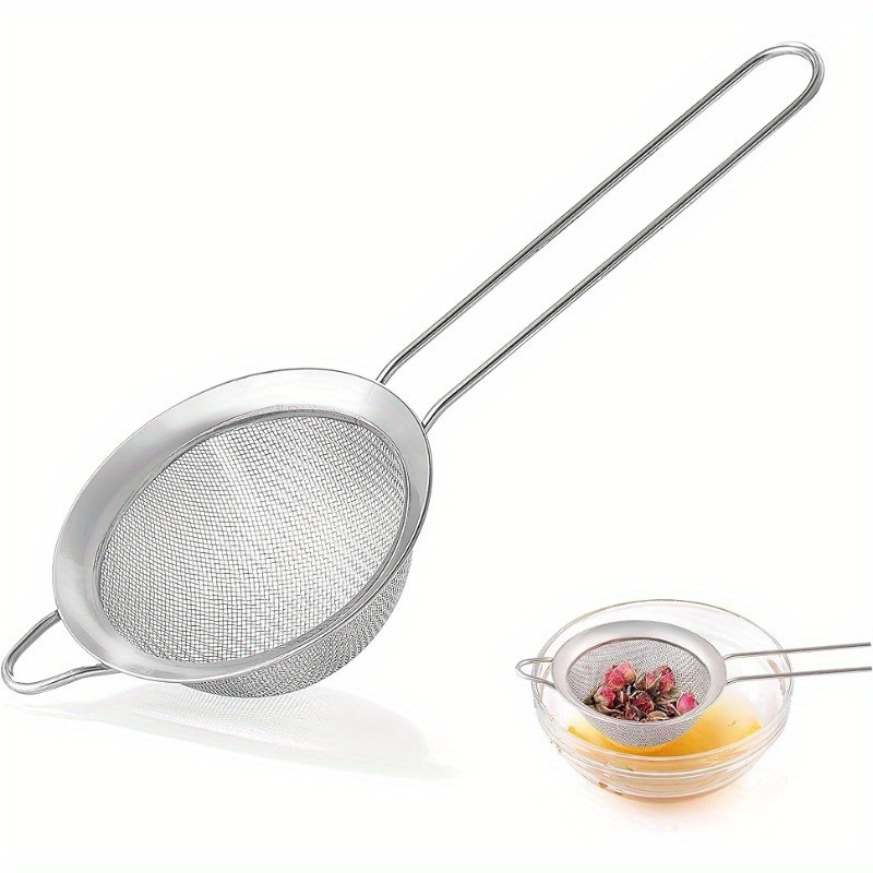 1pc/2pcs Fine Mesh Filter For Kitchen Use, Stainless Steel Metal Manual Small Filter, Cocktail Filter, Tea Coffee Juice Filter, Food Filter With Handle
