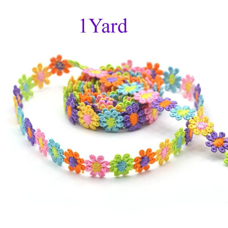 TEMU 1 Yard/3 Yards Of 1.2cm Delicate Polyester Daisy Lace Trim, Colorful Knitted Embroidered Ribbon, Suitable For Crafts, Sewing, Quilting, And
