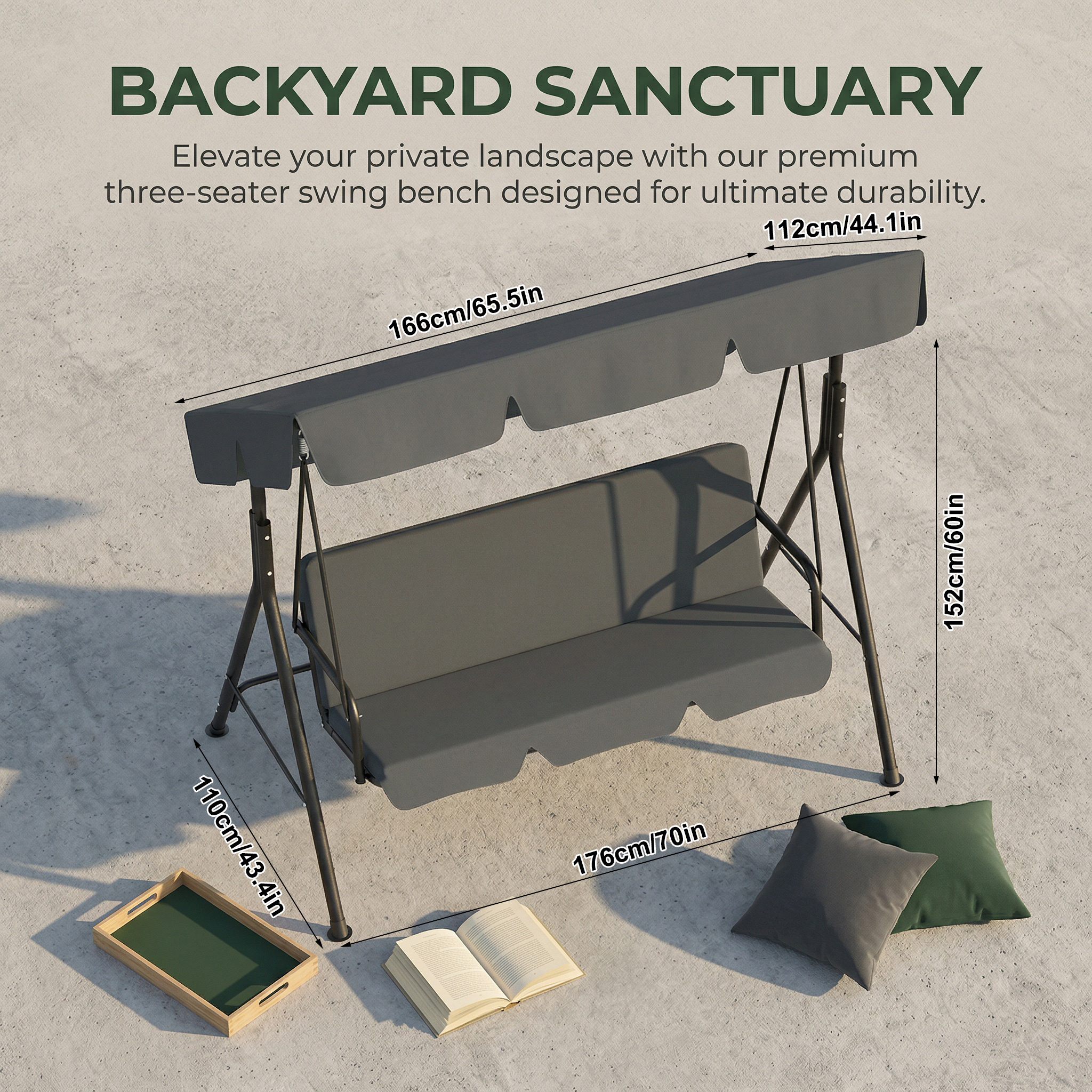 Image of 3-seater Camping Chair, Garden Furniture, Swing, Rocking Chair With Adjustable Sunshade, Garden Swing, Garden Chair For Camping, Hiking And Garden, Up To 200 Kg