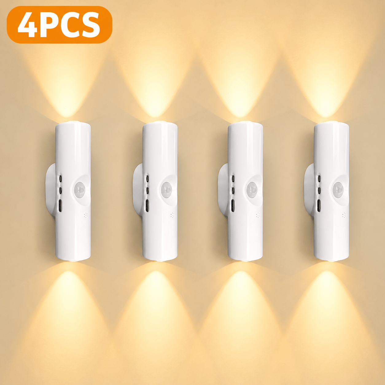 TEMU 4pcs Led Motion Sensor Wall Light, 3 Color Temperatures, Night Sensing & Motion Sensor , Built-in Rechargeable Battery, Usb Charging, White, -on