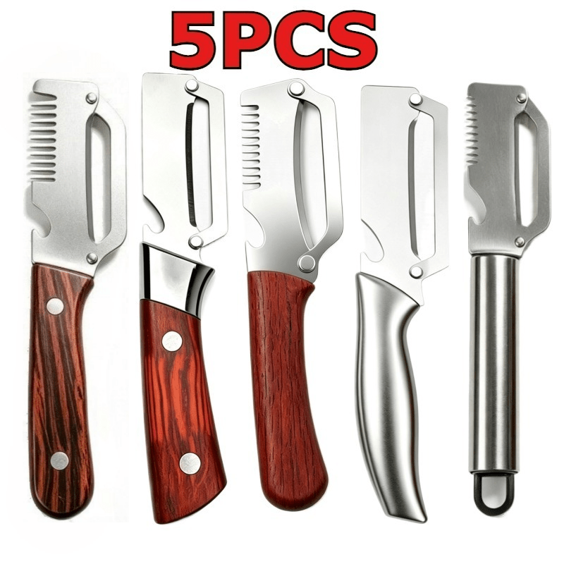 TEMU 5pcs Set Multi- And Vegetable Peeler, Suitable For Right-handed Use Only, Stainless Steel Material, Potato And Carrot Peeler, 3-in-1
