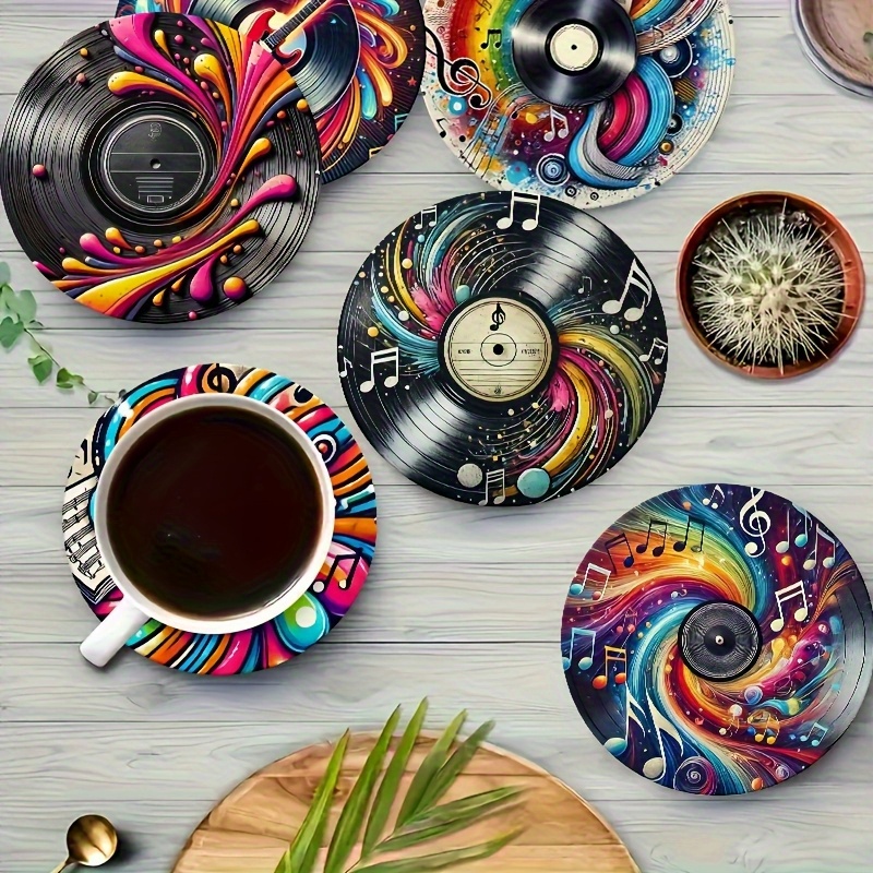 6pcs Retro Record-themed Coaster Set, For Music Lovers, Creative Housewarming Or Wedding Gift