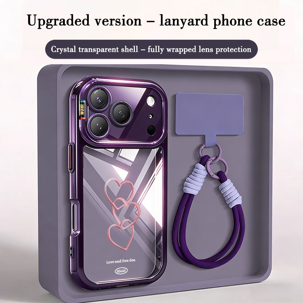 TEMU Phone Case - Cute Candy-colored Transparent Phone Case With Lanyard Set, Minimalist Couple Protection Case, Suitable For Iphone 17/16/15/14/13